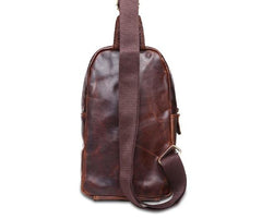 Cool Mens Red Brown Leather Chest Bag Sling Bag Crossbody Sling Bag For Men - imessengerbags