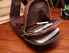 Cool Mens Red Brown Leather Chest Bag Sling Bag Crossbody Sling Bag For Men - imessengerbags
