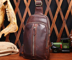 Cool Mens Red Brown Leather Chest Bag Sling Bag Crossbody Sling Bag For Men - imessengerbags