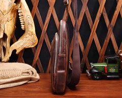 Cool Mens Red Brown Leather Chest Bag Sling Bag Crossbody Sling Bag For Men - imessengerbags