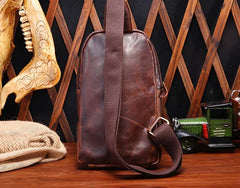 Cool Mens Red Brown Leather Chest Bag Sling Bag Crossbody Sling Bag For Men - imessengerbags