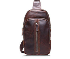 Cool Mens Red Brown Leather Chest Bag Sling Bag Crossbody Sling Bag For Men - imessengerbags