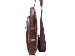 Cool Mens Red Brown Leather Chest Bag Sling Bag Crossbody Sling Bag For Men - imessengerbags