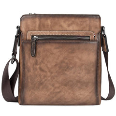 Cool Brown Leather Men's 10 inches Vertical Side Bag Blue Business Messenger Bag Courier Bag For Men - imessengerbags