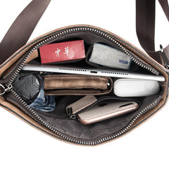 Cool Brown Leather Men's 10 inches Vertical Side Bag Blue Business Messenger Bag Courier Bag For Men - imessengerbags
