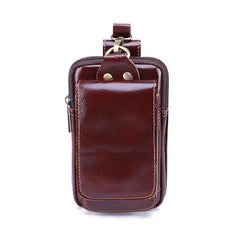 Cool Red Brown Oil Waxed Leather Mens Belt Case Belt Pouch Mini Waist Pouch Belt Bags For Men - imessengerbags