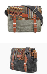 Cool Retro Waxed Canvas Leather Mens Womens Ethnic Shoulder Bag 13'' Side Bag Messenger Bag Postman Bag For Men - imessengerbags