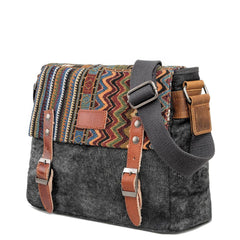 Cool Retro Waxed Canvas Leather Mens Womens Ethnic Shoulder Bag 13'' Side Bag Messenger Bag Postman Bag For Men - imessengerbags