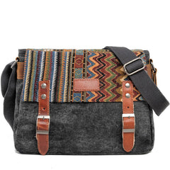 Cool Retro Waxed Canvas Leather Mens Womens Ethnic Shoulder Bag 13'' Side Bag Messenger Bag Postman Bag For Men - imessengerbags