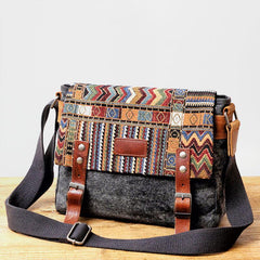 Cool Retro Waxed Canvas Leather Mens Womens Ethnic Shoulder Bag 13'' Side Bag Messenger Bag Postman Bag For Men - imessengerbags