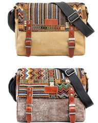 Cool Retro Waxed Canvas Leather Mens Womens Ethnic Shoulder Bag 13'' Side Bag Messenger Bag Postman Bag For Men - imessengerbags