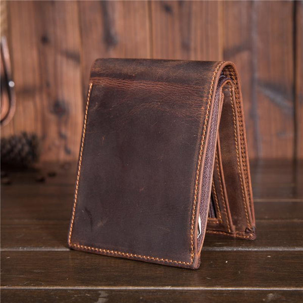 Cool Leather Mens Small Wallet billfold Trifold Wallet Front Pocket Wallet for Men