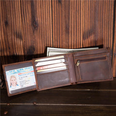 Cool Leather Mens Small Wallet billfold Trifold Wallet Front Pocket Wallet for Men - imessengerbags