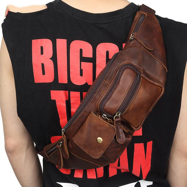 Cool Brown LEATHER MENS FANNY PACK BUMBAG Vintage WAIST BAGS FOR MEN - imessengerbags