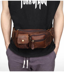 Cool Brown LEATHER MENS FANNY PACK BUMBAG Vintage WAIST BAGS FOR MEN - imessengerbags