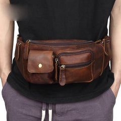 Cool Brown LEATHER MENS FANNY PACK BUMBAG Vintage WAIST BAGS FOR MEN - imessengerbags
