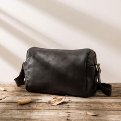 Cool Small Leather Black Mens Messenger Bags Shoulder Bags  for Men