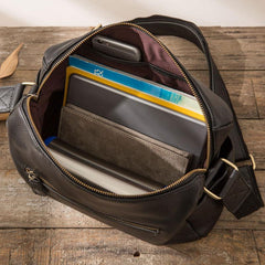 Cool Small Leather Black Mens Messenger Bags Shoulder Bags  for Men