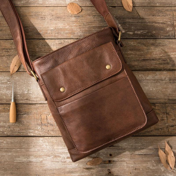 Cool Small Leather Coffee Mens Messenger Bags Shoulder Bags  for Men - imessengerbags