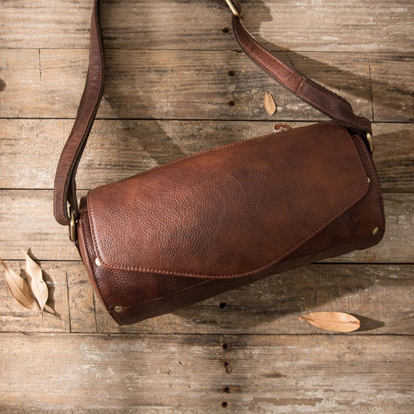 Cool Small Mens Leather Barrel Bag Messenger Bags Shoulder Bags  for Men - imessengerbags