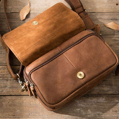 Cool Small Mens Leather Camel Bag Messenger Bags Shoulder Bags  for Men