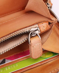 Cool Tan Mens Leather Long Wallet Braided Zipper Long Wallet for Men