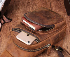Cool Vintage Brown Leather Chest Bag Sling Bags Crossbody Sling Bag One Shoulder Backpack For Men - imessengerbags
