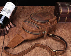 Cool Vintage Brown Leather Chest Bag Sling Bags Crossbody Sling Bag One Shoulder Backpack For Men - imessengerbags