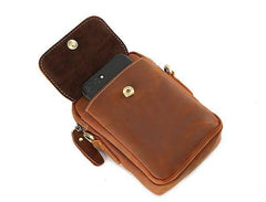 Cool Vintage Dark Brown Leather Mens Belt Pouch Small Side Bag Messenger Bag For Men - imessengerbags