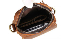 Cool Vintage Dark Brown Leather Mens Belt Pouch Small Side Bag Messenger Bag For Men - imessengerbags