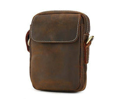Cool Vintage Dark Brown Leather Mens Belt Pouch Small Side Bag Messenger Bag For Men - imessengerbags