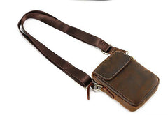 Cool Vintage Dark Brown Leather Mens Belt Pouch Small Side Bag Messenger Bag For Men - imessengerbags