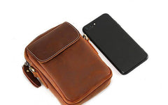 Cool Vintage Dark Brown Leather Mens Belt Pouch Small Side Bag Messenger Bag For Men - imessengerbags