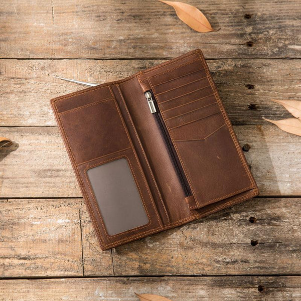 Cool Vintage Slim Mens long Wallet Leather Wallet Bifold Long Wallets for Men - imessengerbags