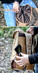 Cool Waxed Canvas Black Leather Waterproof 15'' Barrel Backpack Travel Backpack Bucket Hiking Backpack for Men - imessengerbags