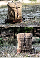 Cool Waxed Canvas Black Leather Waterproof 15'' Barrel Backpack Travel Backpack Bucket Hiking Backpack for Men - imessengerbags