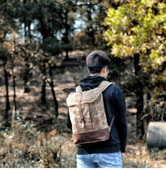 Cool Waxed Canvas Black Leather Waterproof 15'' Barrel Backpack Travel Backpack Bucket Hiking Backpack for Men - imessengerbags