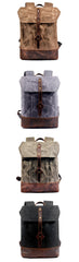 Cool Waxed Canvas Black Leather Waterproof 15'' Barrel Backpack Travel Backpack Bucket Hiking Backpack for Men - imessengerbags