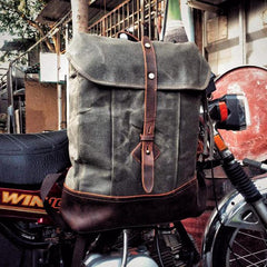 Cool Waxed Canvas Black Leather Waterproof 15'' Barrel Backpack Travel Backpack Bucket Hiking Backpack for Men - imessengerbags