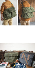 Cool Waxed Canvas Mens Green Military Courier Bag Postman Bag Backpack Large Side Bag For Men - imessengerbags