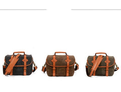 Cool Waxed Canvas Leather Mens Casual Messenger Bag DSLR Camera Bag Side Bag For Men - imessengerbags
