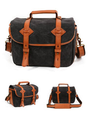 Cool Waxed Canvas Leather Mens Casual Messenger Bag DSLR Camera Bag Side Bag For Men - imessengerbags