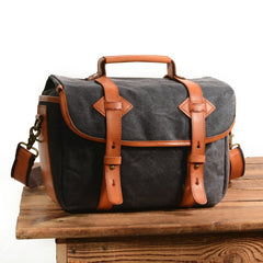 Cool Waxed Canvas Leather Mens Casual Messenger Bag DSLR Camera Bag Side Bag For Men - imessengerbags