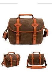 Cool Waxed Canvas Leather Mens Casual Messenger Bag DSLR Camera Bag Side Bag For Men - imessengerbags