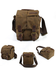 Cool Waxed Canvas Leather Mens Casual Waterproof Small Side Bag SLR Camera Bag Side Bag For Men - imessengerbags