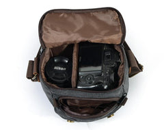 Cool Waxed Canvas Leather Mens Casual Waterproof Small Side Bag SLR Camera Bag Side Bag For Men - imessengerbags