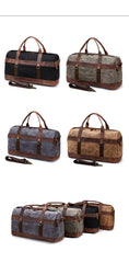 Cool Waxed Canvas Leather Mens Black Waterproof Travel Weekender Bag Duffle Bag for Men - imessengerbags