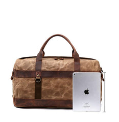 Cool Waxed Canvas Leather Mens Black Waterproof Travel Weekender Bag Duffle Bag for Men - imessengerbags