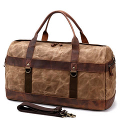 Cool Waxed Canvas Leather Mens Black Waterproof Travel Weekender Bag Duffle Bag for Men - imessengerbags