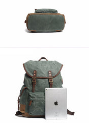 Cool Waxed Canvas Mens Casual 14'' Green Hiking Backpack Black Computer Backpack Travel Backpack College Bag for Men - imessengerbags